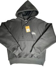 Stussy Stock Logo Men s Pullover Hoodie Black Fleece Pockets Size M