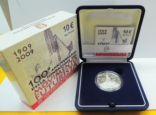 RARE SILVER COIN 10 EURO ITALY 2009 "FURURIST MOVEMENT" PROOF IN BOX