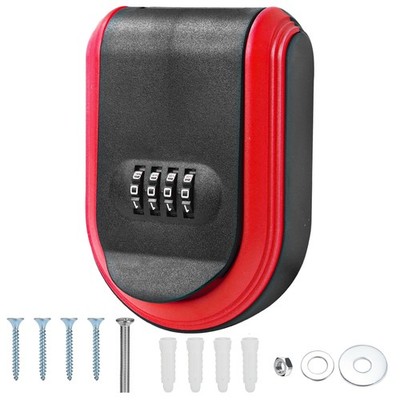 Wall Mount & Magnetic Key Lock Box with 4-Digit Combination Code - Red Heavy-...