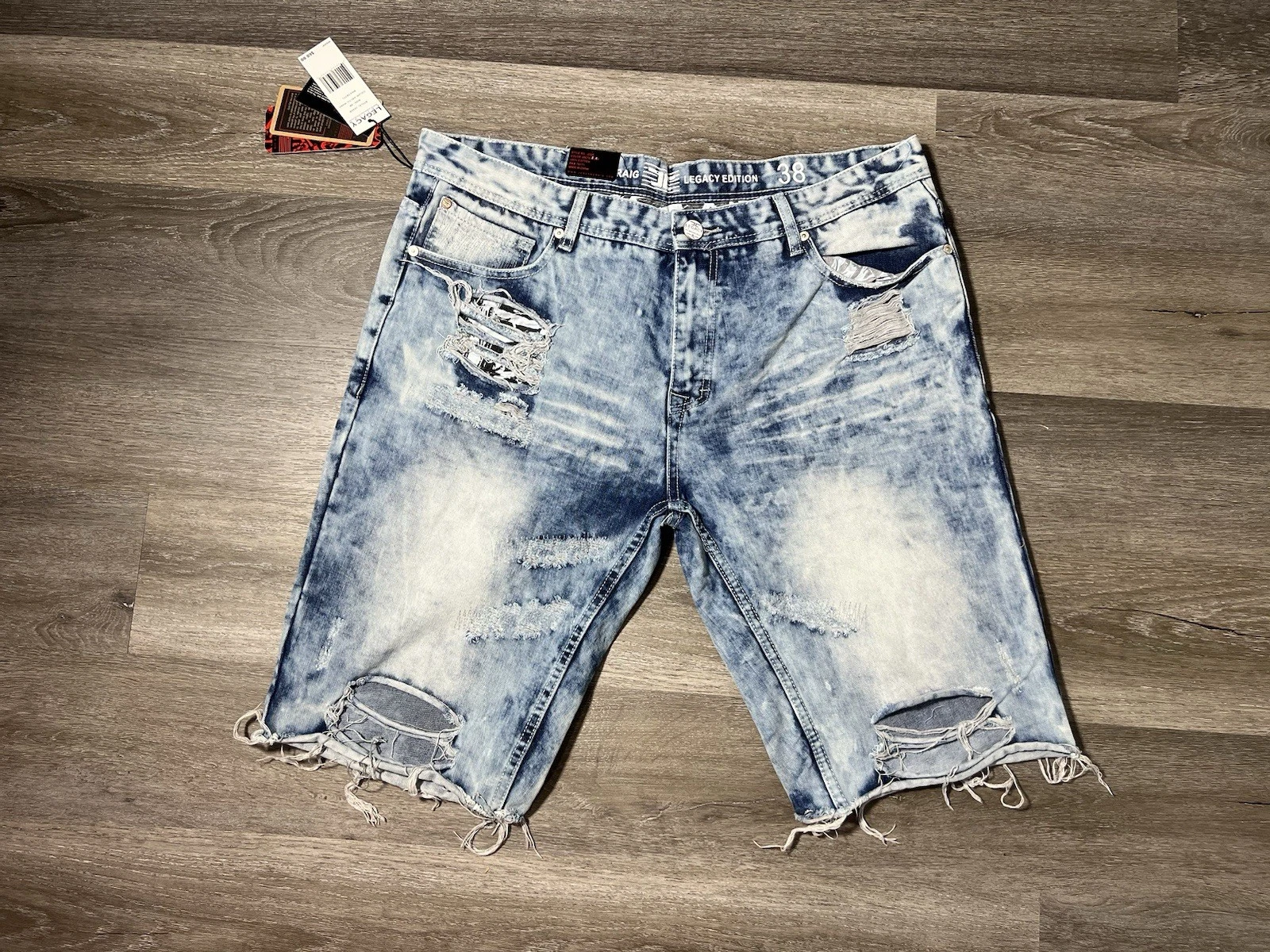 Jordan Craig Legacy Edition Distressed Cut-off Arctic Wash Shorts Size 38 *NEW*