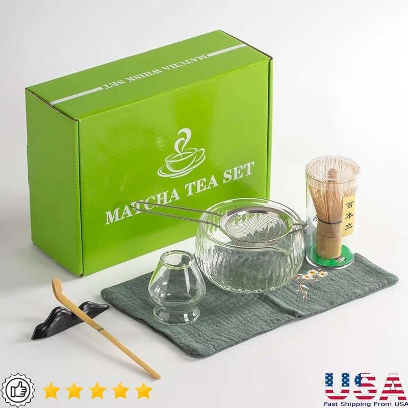 7PCS Premium Matcha Ceremony Set Bamboo Whisk Bowl Scoop Holder Sifter Kit New