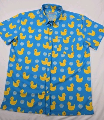 Retro Rifle Killer Duck Button Down Shirt XL Novelty Print Short Sleeve Menswear