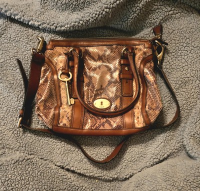 Fossil Women's Maddox Snake Skin Brown Leather Satchel Handbag | eBay