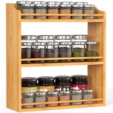 Bamboo Spice Rack Organizer 3 Tier Jars Storage Rack, Wooden Seasoning Shelf