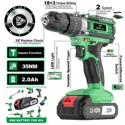 High Torque Speed Adjustable Cordless Lithium Impact Drill and Driver,