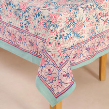 Hand Block Printed Cotton Tablecloth Elegant Floral Design Perfect for Dining Ta