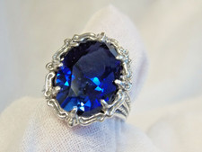 Blue Lab Sapphire Size 6.5 Ring 925 Sterling Silver Filigree Vint Style USA Made