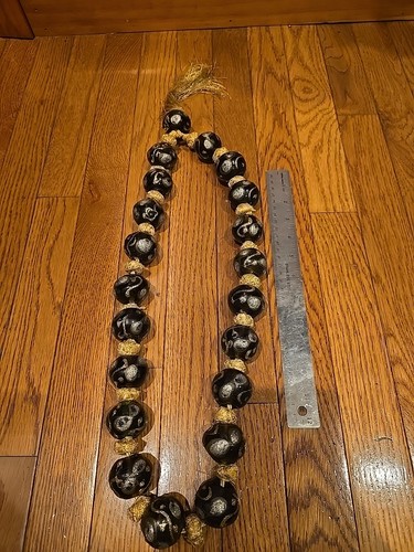 Old Natural Black Jade Ball Gold Plated Beads Middle East Yemen Oman Decor Dubai - Picture 5 of 8