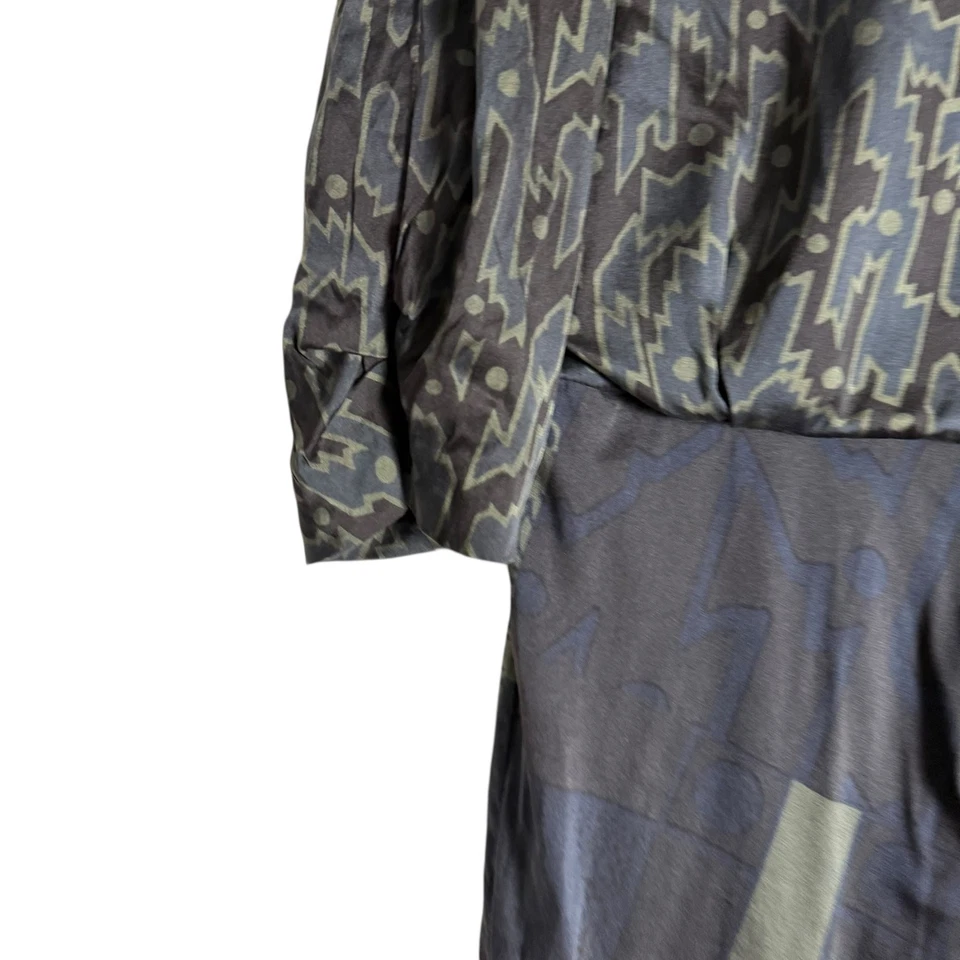 Etro Italian Silk Geometric Print 3/4 Sleeve Sheath Wrap Dress Size 8 - Image 3 of 4