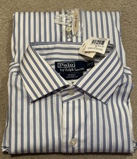 Polo Ralph Lauren Regent White Blue Striped Custom Dress Shirt 16 32/33 NWT
