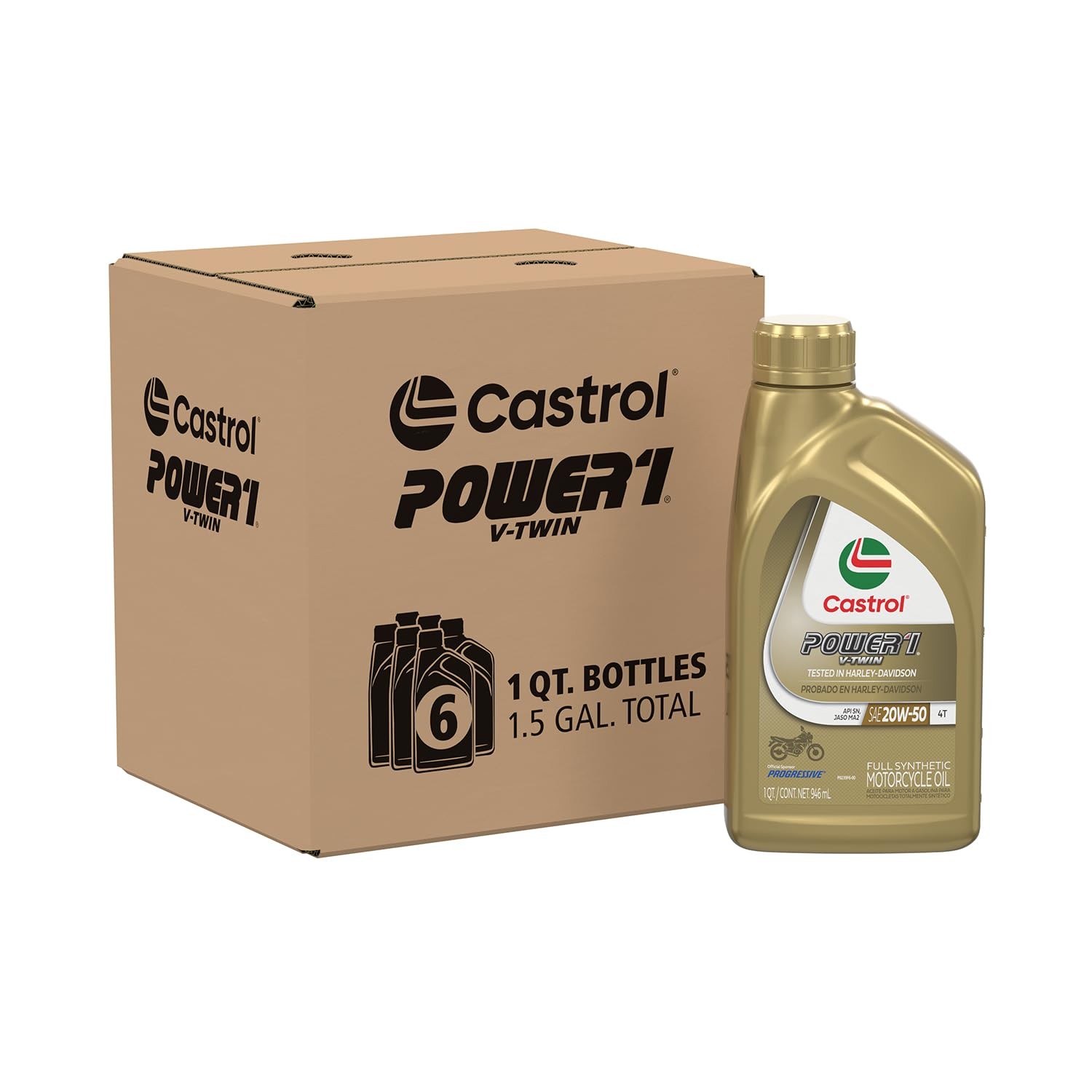 Castrol Power1 V-Twin 20W-50 Full Synthetic 1 Quart, Pack of