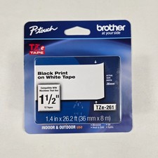 Brother P-Touch TZe-261 Labels 1-1/2" 36 mm Laminated Black Print White Tape New