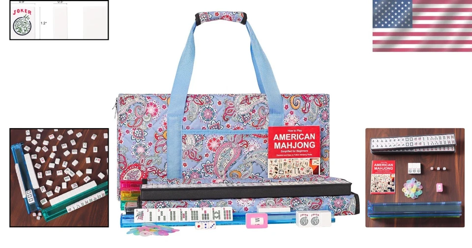 American Mahjong Set with 166 Tiles, Racks, Pusher, Bag, Accessories, and Manual - Image 2 of 4