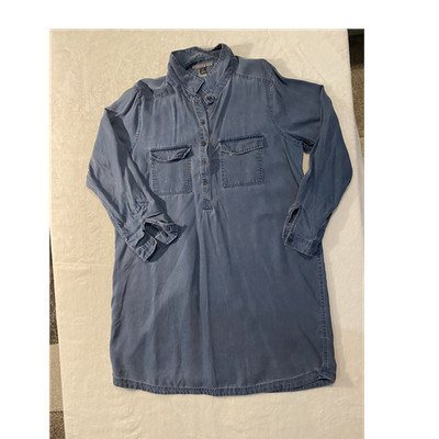 Sharagano Women's Blue Chambray Tunic Dress XL Long Sleeve Button Pocket