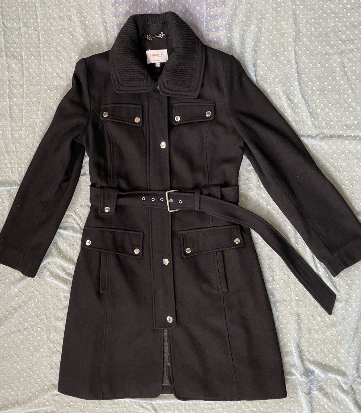 Laundry By Shelli Segal Black Wool Trench Coat Size 8