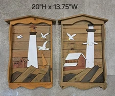 Lighthouse Hand Crafted 3D Wood Wall Art Decor Nautical Coastal Beach - LOT OF 2
