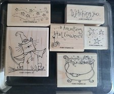 Stampin' Up 2007 Haunting Halloween Set Of 6 Wm Stamps cat stars cauldron