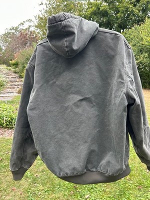 VTG Carhartt Jacket J68 Moss Green Full Zip Hooded Distressed