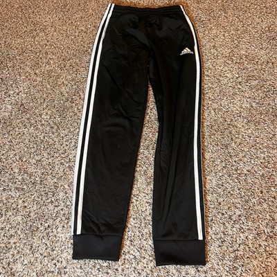 Kids Adidas Black Track Pants White Stripes Joggers Size M 10 12