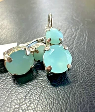 Medium Double Stone Leverback Mariana Earrings in "Seafoam" - Rhodium