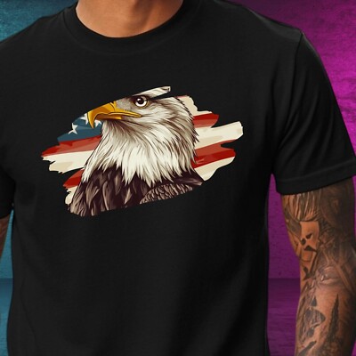 Men's Eagle USA Flag Print Cotton T-Shirt Size XS to 5XL