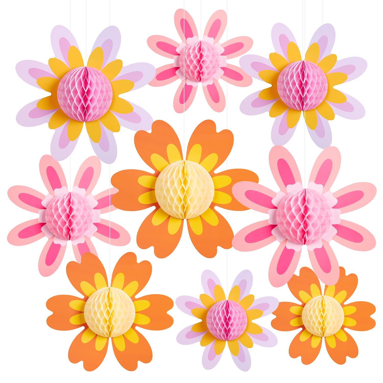 SUNBEAUTY 9-Piece 10-Inch Daisy Birthday Party Decor Set for Groovy Themed Celebrations