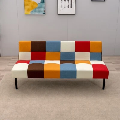 Patchwork Fabric Sofa bed Click Clack Couch Recliner Metal Frame Bed