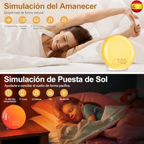 Despertador Luz Bluetooth,Reloj Despertador de Amanecer,Wake Up Light - Imagen 2 de 10
