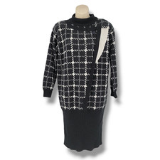 Vintage Cristina 80s Women's Plaid Geometric Mock Neck Sweater Dress Medium