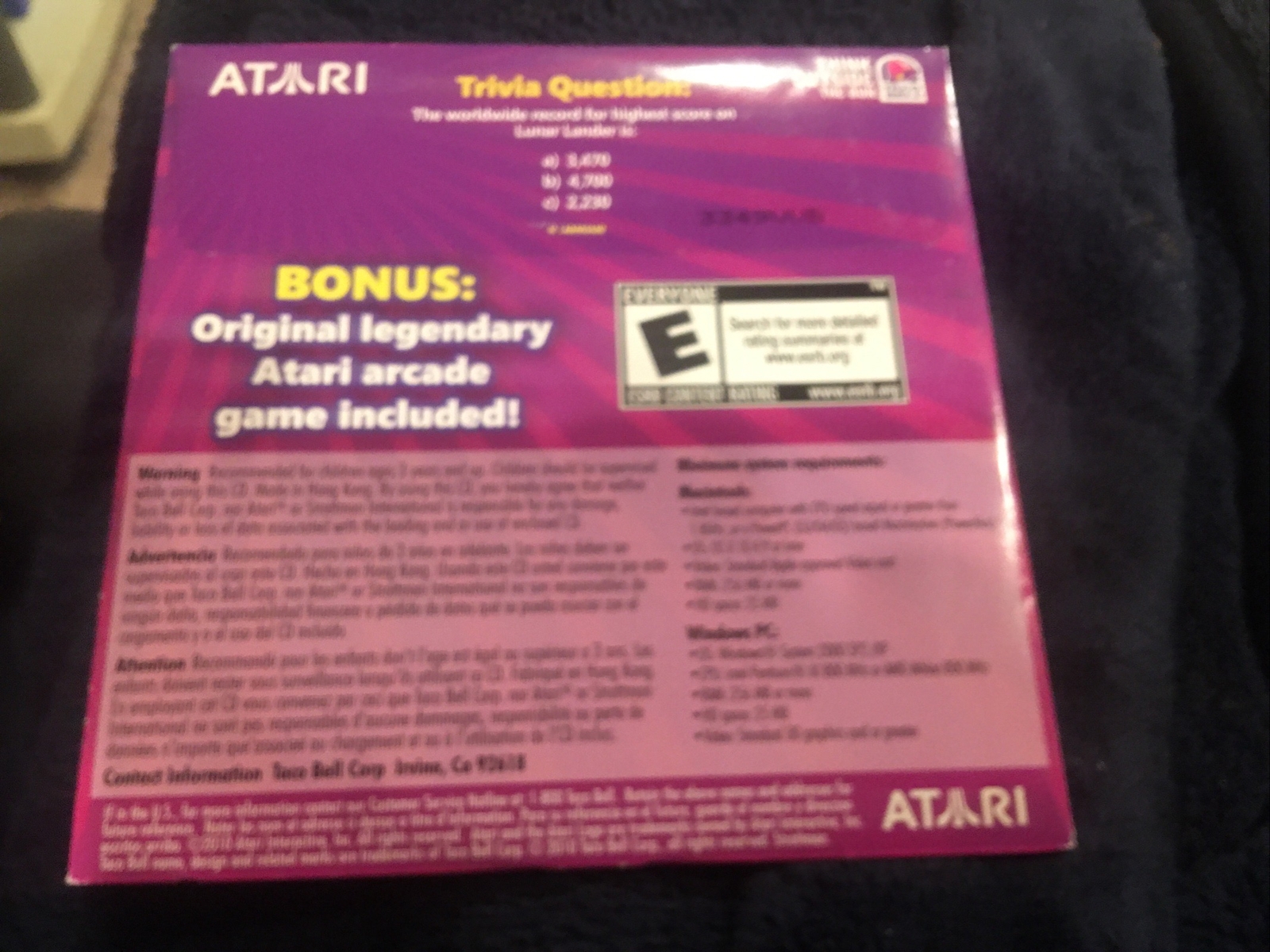 Atari Lunar Lander Taco Bell Promo PC Game (CD, 2010) Brand New/Sealed