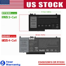 G5M10 RYXXH Laptop Battery for Dell Latitude E5250 E5450 E5550 3150 3160 8V5GX