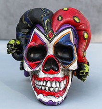 Jester Clown Harlequin Joker Skull Figurine 4"H Cool DOD Skeleton Collectible