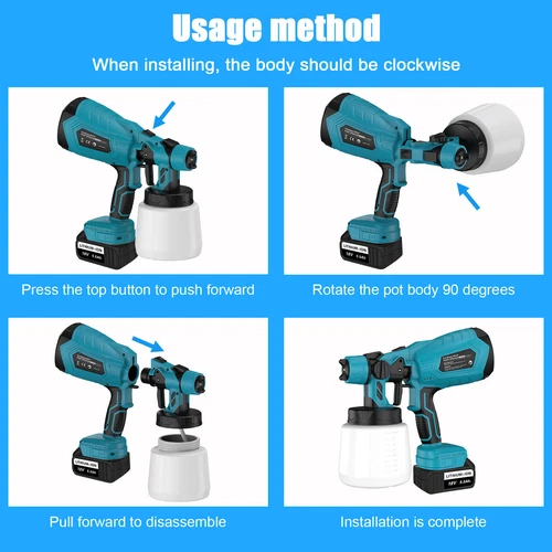 Spray Gun Cordless Fence Wall Paint Sprayer Electric Airless HVLP Car Spraygun - Picture 10 of 14