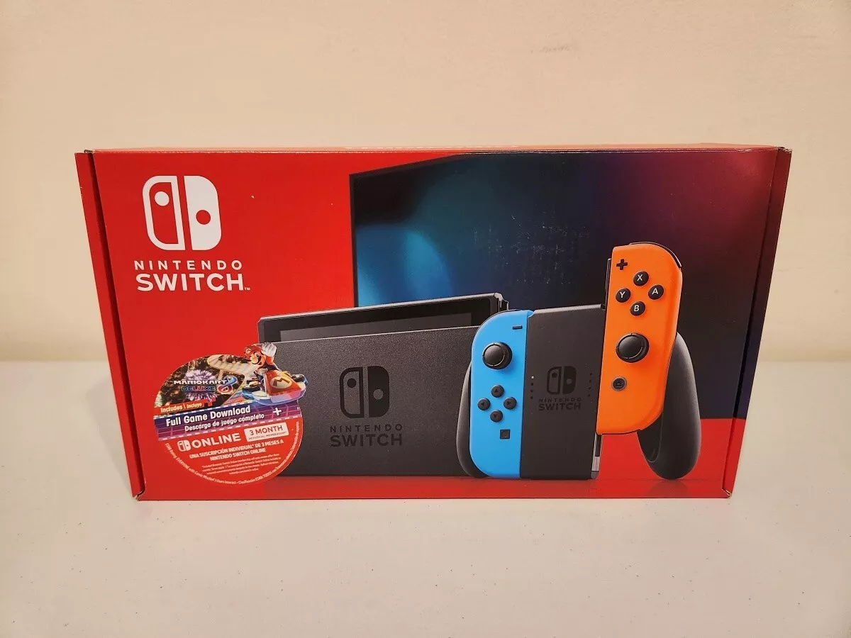 Nintendo Switch with Neon Blue and Neon Red Joy-Con + New Super Mario Bros. U Deluxe (Full Game Download) - Switch Console : Video Games