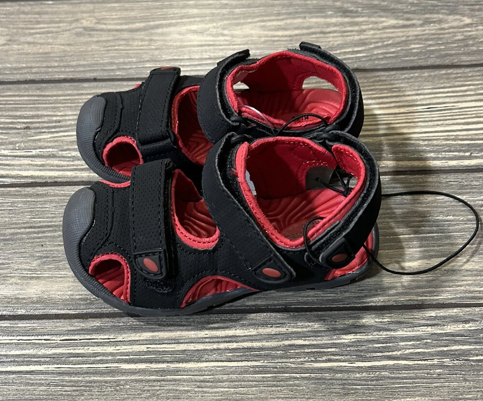 Falls Creek 学步儿童 男孩 黑色 红色 渔夫 凉鞋 全新带标签 尺寸 7 钩环 — 第 2/3 张图片