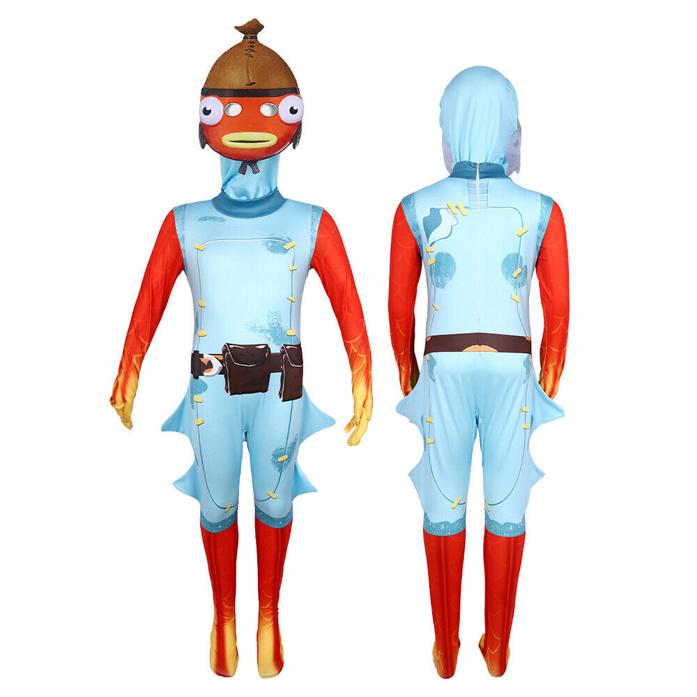Fortnites Palo de Pescado Disfraz Mono Máscara Niños Niños Niñas Halloween Vestido Elegante