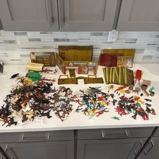 Vtg 1951 T Cohn Superior Tin Litho Cowboys Pony Express Fort Trading Post HUGE!