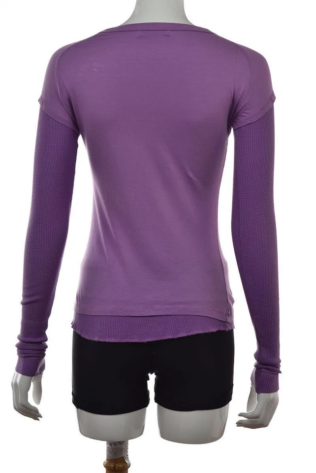 Camisa de malha Rebecca Beeson feminina tamanho 2 algodão roxo manga longa - Imagem 2 de 4