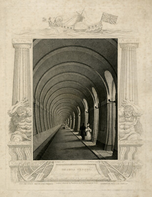 Antiker Druck-TOPOGRAFIE-LONDON-THEMSE TUNNEL-BRUNEL-Tomblesom-Winkles-ca. 1837