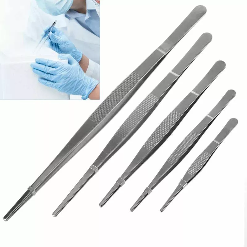 Stainless Steel Toothed Tweezers L-Clamp Long Food Home Medical