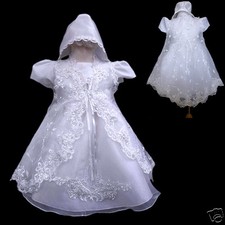 New Baby Girl Christening Baptism Formal Dress Gown New Born to 30 months white