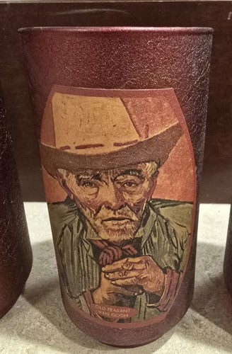 Vintage 1950s Set of 6 Frosted RED Old Masters Paintings Tumblers - Picture 9 of 15