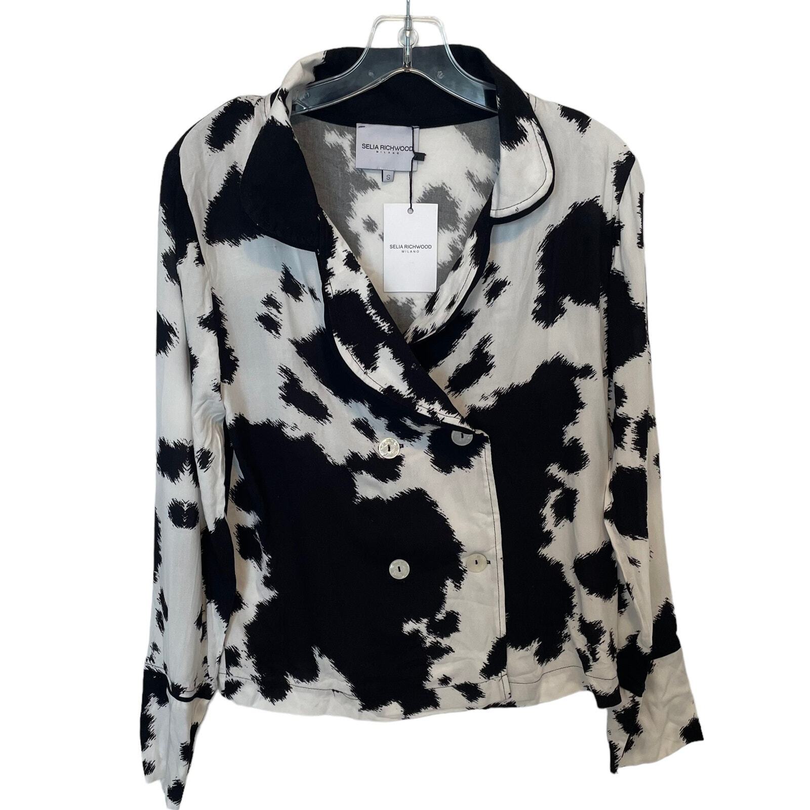Selia Richwood Milano NUEVO Pijama Top Estampado Vaca Mujer Pequeño Blanco y Negro Botón