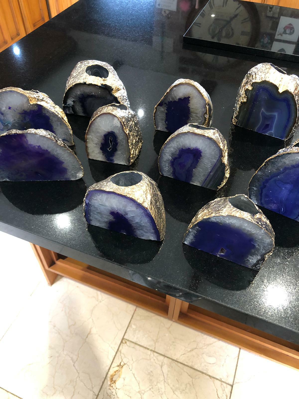Large Purple Agate End Quartz Gold Gilded 24ct Gold Tealight Candle Holder