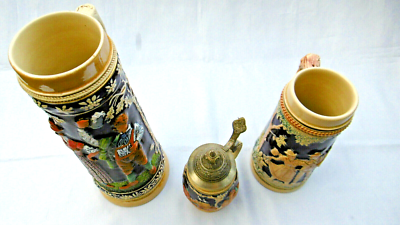 Lot De 4 Chopes à Bière En Grès - 50cl - Nord, Alsace, Autriche, Belgique