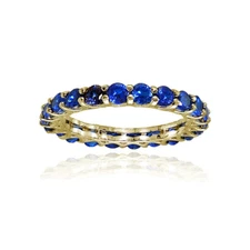 Yellow Gold Flashed Silver Created Sapphire 3mm Round-cut Eternity Band Ring