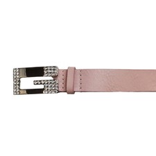 Guess Women's Y2K Baby Pink Silver Gem Bling G Logo Leather Belt Size M