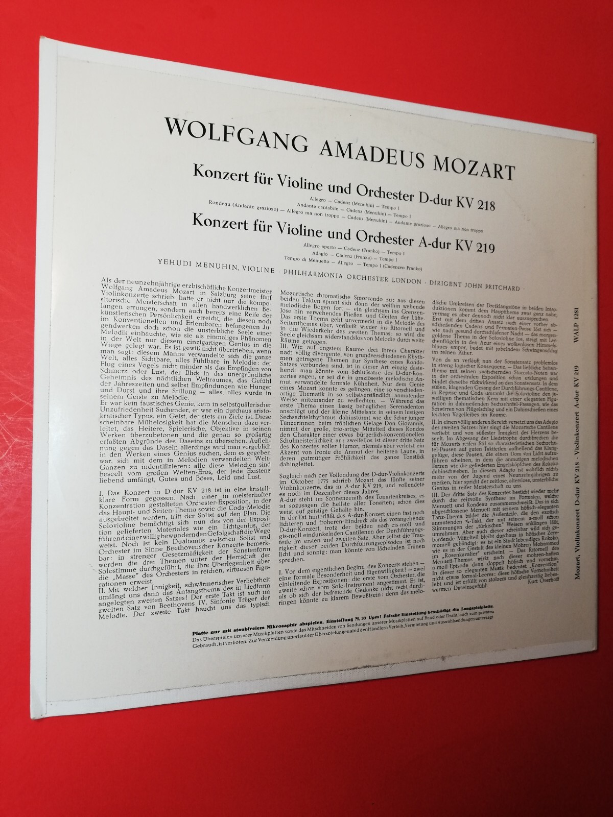 Mozart Violinkonzert Ddur KV 218 / Violinkonzert Adur KV 219/LP/ P