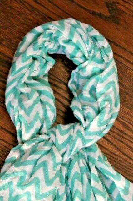 Lightweight Rectangle Accent Neck Scarf Teal Whit… - image 10