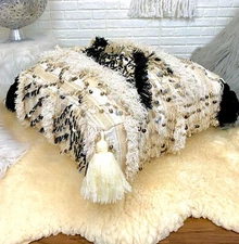 Moroccan Pouf Handira Vintage Berber Wedding Blanket Floor Pillow Sequins